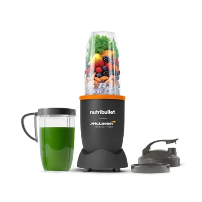 Image of nutribullet Blender 900 Series in Collaboration with McLaren Formula 1 Team Grey Papaya Trim 9 Piece Kit 24,000RPM Extractor Blends Frozen Fruit, Nut &amp; Ice for Delicious Smoothies Juices