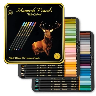 Image of Black Widow Colouring Pencils For Adults, Premium Grade Coloured 48 Colored With Smooth Pigments Best Colour Pencil Set Adult Coloring Books (Monarch)