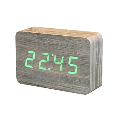 Image of Gingko Brick LED Click Clock Rechargeable Alarm With Sound Activation (Time, Date &amp; Temperature), Ash/Green