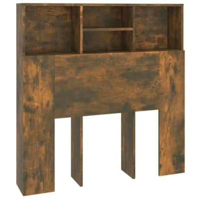 Image of vidaXL Headboard Cabinet Home Indoor Bedroom Bookcase Wooden Storage Bed Backboard Footboard Furniture Accessory Smoked Oak