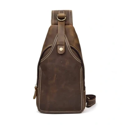 Image of LUUFAN Men&#039;s Genuine Leather Sling Bag Chest Shoulder Backpack Crossbody for Casual Sport Hiking Travel(Brown)
