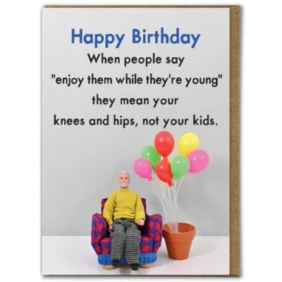 Image of Bold &amp; Bright Funny Birthday Card &#039;Knees Hips&#039; Hilariously Cards For Men Cheeky Him Male Friends Mates Partner Novelty Humour