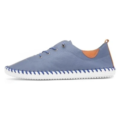 Image of Lunar St Ives Leather Plimsoll 5 UK Mid Blue