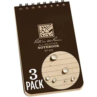 Image of Rite in the Rain Weatherproof Top Spiral Notebook, 3&quot; x 5&quot;, Brown Cover, Universal Pattern, 3 Pack (No. 435 3X)