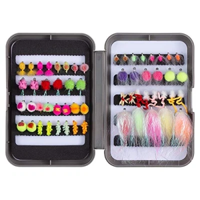Image of Bassdash Fly Fishing Lures Kit with Box Nymph Beadhead Wet Dry Flies for Trout Bass Salmon (57 pcs assorted steelhead/salmon/trout flies)