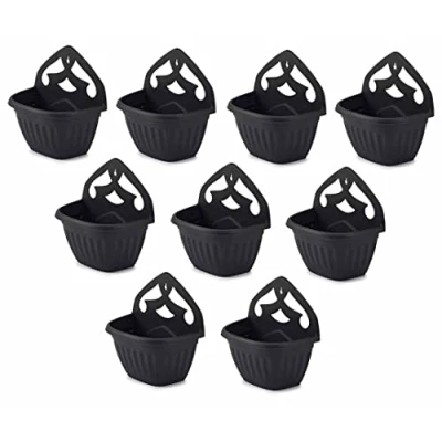 Image of HOMION Athens wall flower planter Garden plant mount basket 32cm (Black, 1)