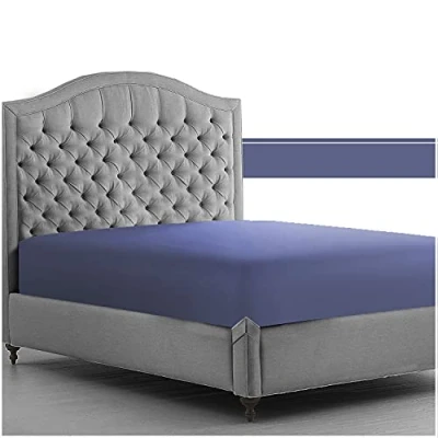 Image of GC GAVENO CAVAILIA Percale Fitted Sheet, Ultra Soft Plain Dyed Bedding Bed Super Non Iron Polycotton Single Navy