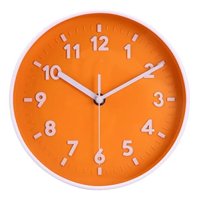 Image of Topkey 8 Round Silent Wall Clock Easy Read Big Numbers Kitchen Modern Non ticking Decorative for Bedroom Office school Orange