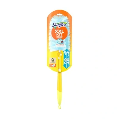 Image of Swiffer Duster XXL Kit, Light Blue/Yellow, Floor Cleaner with 90cm Extendable Wood Handle, Flexible Feather Head, Trap &amp; Lock 1 Handle + 2 Refills