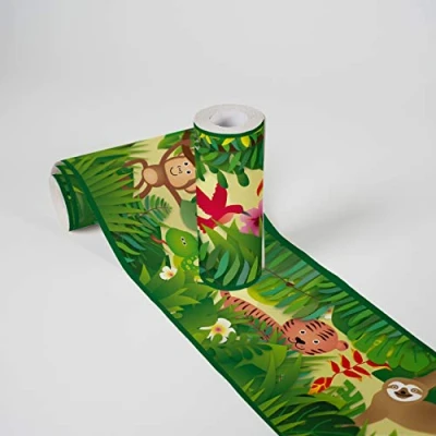 Image of Lovely Kids Wallpaper Borders Self Adhesive Jungle Friends A.S. Création for 5.00 m x 0.155 Green Multicolored Yellow Made in Germany 403725