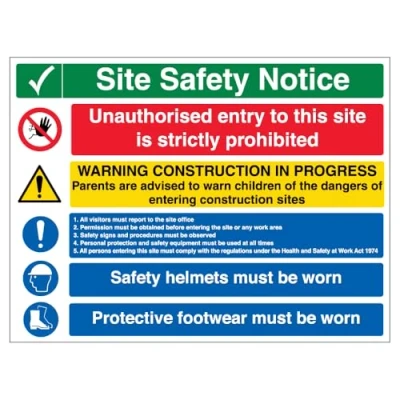 Image of V Safety Multi Hazard Site Notice 5 Points Correx® 600 x 450 mm Sign