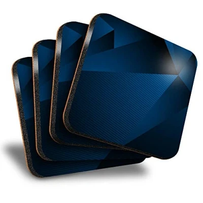 Image of Destination Vinyl ltd Great Coasters (Set of 4) Square Dark Blue Abstract Tech Pattern Art Drink Glossy Coasters/Tabletop Protection for Any Table Type #44833