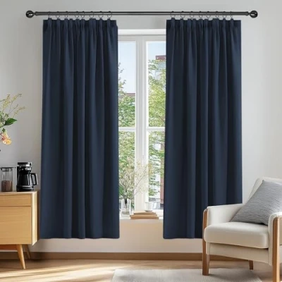 Image of Deconovo Room Darkening Curtains Super Soft Window Treartment Thermal Insulated Pencil Pleat Energy Saving Decorative Blackout for Girls 42 x 84 Inch Navy Blue 2 Panels