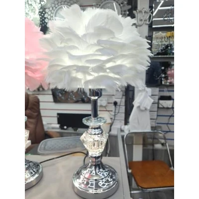 Image of Biznest Colourful Striking White Feather Duchess Crystal Diamond Table Lamp Ideal and Beautiful for Bedrooms Living Rooms