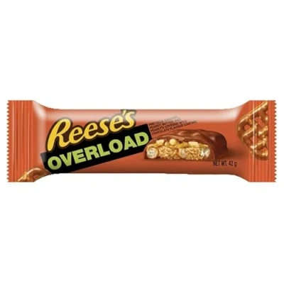 Image of Reese&#039;s Milk Chocolate Flavour, Peanut Butter, Caramel and Crispy Pretzels Overload Bar, 47 g