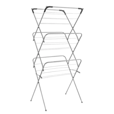 Image of Metaltex Extra Slim 3 Tier Concertina Laundry Clothes Airer Dryer, 9.5 m, Metal, Silver, 48 x 47 129 cm