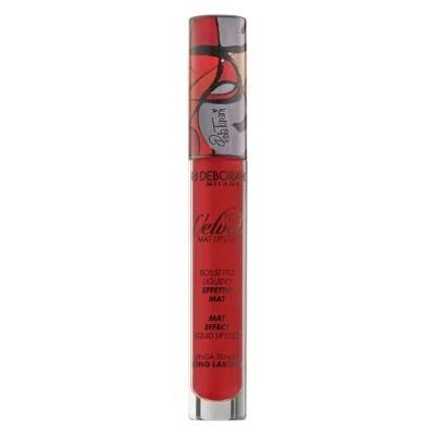 Image of Deborah Milano Fluid Velvet Matte Lipstick N.7 Fire Red Painted by Paola Turani Liquid Effect with Long Tent, Dona Labbra Sofa and Hydratate 4.5 g