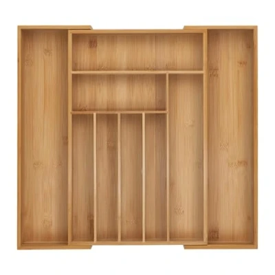 Image of Relaxdays Cutlery Tray, 7 9 Compartments, 5 x 30.5 50 47 cm, Extendable Drawer Organiser, Bamboo, Kitchen, Natural, Silicone