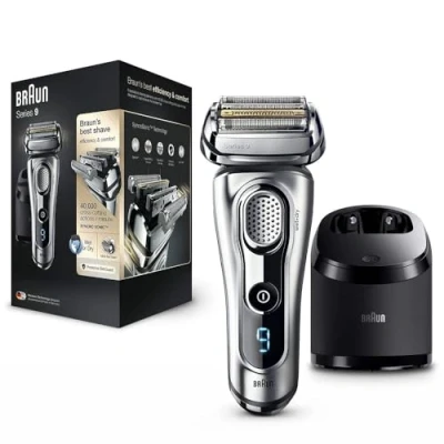 Image of Braun Series 9 Electric Shaver with Precision Trimmer and Clean &amp; Charge Station, Wet Dry, 100% Waterproof, UK 2 Pin Plug, 9290c, Silver Razor