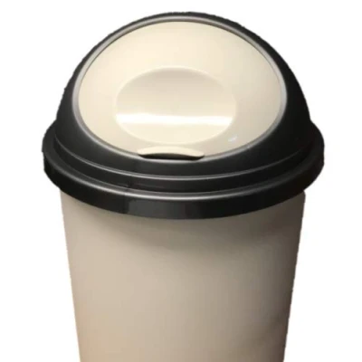 Image of KetoPlastics 45 LITRE KITCHEN OFFICE BULLET BIN/RUBBISH BIN CREAM, SILVER LID, CREAM FLAP