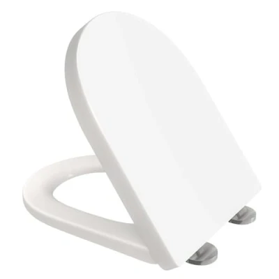 Image of D Shape Toilet Seat Slow Close Quick Release Standard Size Loo Easy Cleaning Installation Top or Blind Hole Fixing Plastic with Adjustable Hinges