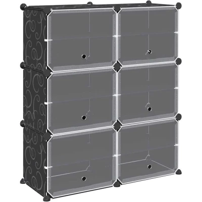 Image of vidaXL Storage Cube Organiser with 6 Cubes and Doors Black PP