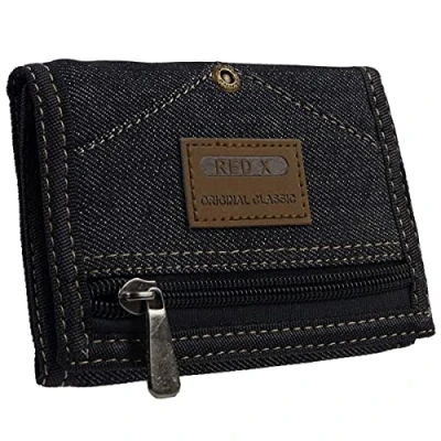 Image of RED X Mens Denim TriFold Canvas Wallet Black