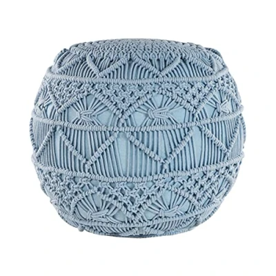 Image of Beliani Pouffe Blue Boho Knitted Round Cotton Ottoman 40 x cm Kayseri