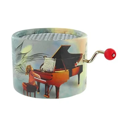Image of Round Hand cranked Musical Box/Music Box Made of Reinforced Cardboard for Elise (Beethoven)