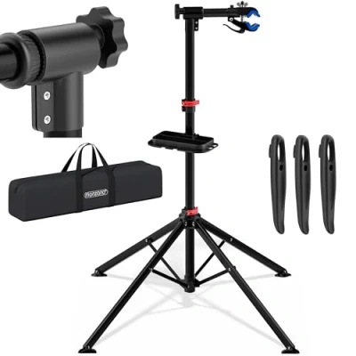 Image of Monzana® Bicycle Assembly Stand Adjustable Height Maintenance Workshop Magnetic Tool Tray &amp; Practical Carry Case Bike Handlebar Holder 25 60mm Frame Clamp 30kg Capacity