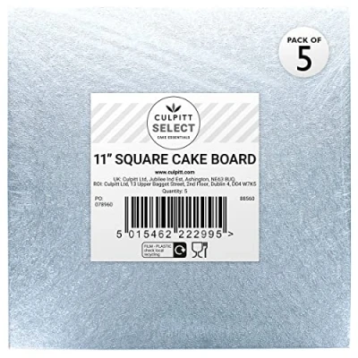 Image of Culpitt Select 11&quot; Cake Boards, Square, 12mm Thick Lightweight Plate For Celebration Cakes, Birthday Treats, Cupcakes, and More! Strong, 11 Inch, Pack Of 5