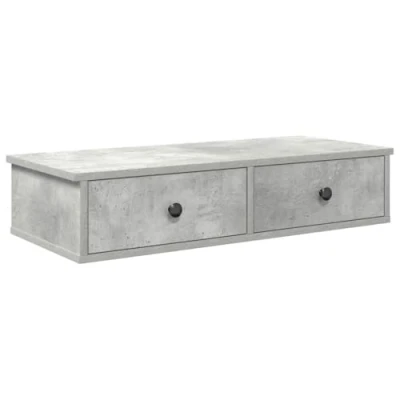 Image of vidaXL wall shelf with drawers concrete grey mounted storage 80x31x17 cm engineered wood perfect for living room &amp; bedroom