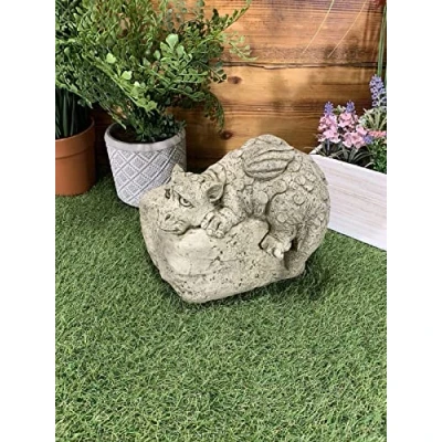 Image of STONE GARDEN DRAGON ON A ROCK HAND CAST CUTE STATUE MYTHICAL GOTHIC ORNAMENT