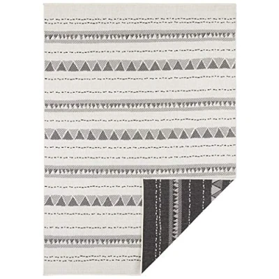 Image of NORTHRUGS Bahamas Indoor and Outdoor Rug 80 x 250 cm Reversible Weatherproof Boho Design Ethnic Pattern Runner for Balcony Patio Garden Conservatory Living Room Waterproof in Black Cream
