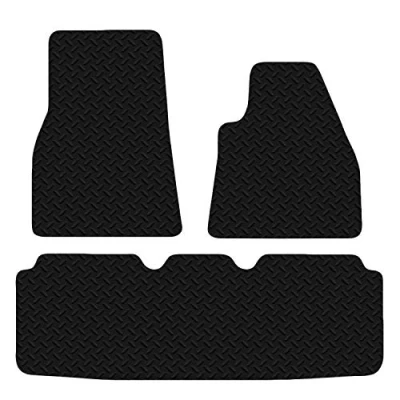 Image of Carsio Car Mats For Tesla Model S 3mm 3pc Set Tailored Fit Rubber Floor Mat Complete Accessory Black Custom Fitted Anti Slip Backing, Heavy Duty &amp; Waterproof