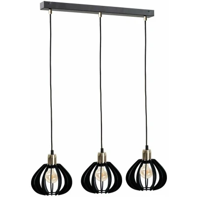 Image of Gemma Bar Pendant Ceiling Light Black, Gold, 60cm, 3x E27