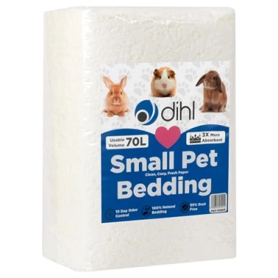 Image of Dihl 70 Litre, White, Super Absorbent Paper Bedding for Small Animals. Absorbs 6 Times its Weight in Liquid. Hamster, Mice, Rat, Rabbit, Guinea Pig Gerbil Cage Substrate 70L