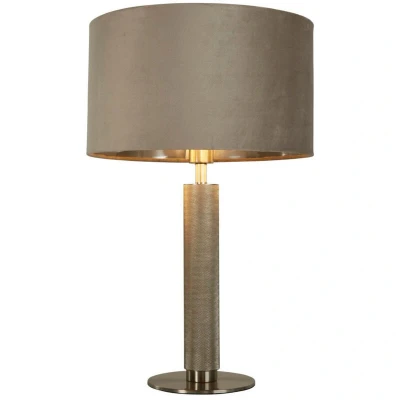 Image of London Table Lamp, Knurled Satin Silver, Taupe Velvet Shade