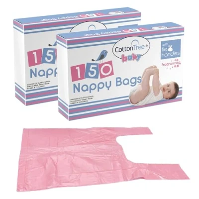 Image of Nappy Bags Disposable Baby Sack Easy Tie Handles Diaper Bag Bin Waste Sacks Scented For Home, Travel, Pets (300 Pack)