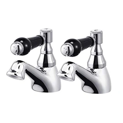 Image of Basin Taps in Pair Black Ceramic Lever Bathroom Sink Tap Mixers Chrome Brass Traditional Classic