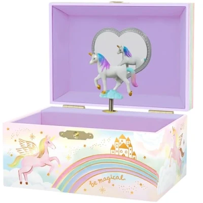 Image of Giggle &amp; Honey Musical Unicorn Jewellery Box for Girls Childrens Music Box, Gifts Girls, Toys, 15.2 x 11.8 8.9 cm
