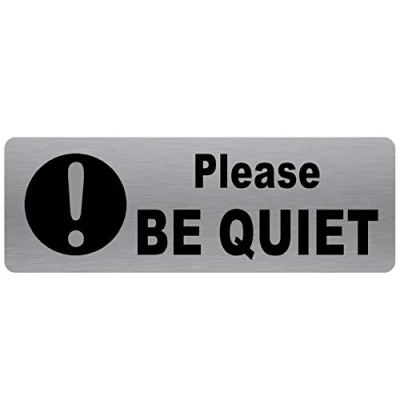 Image of METAL Please Be Quiet Sign WITH IMAGE Brushed Silver Aluminium Warning Safety Security Door Notice Shop Warehouse School Cafe Restaurant Business Library Silent Noise