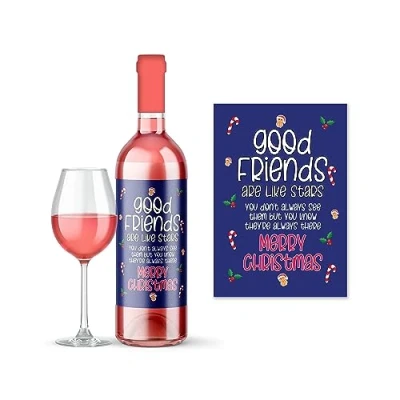 Image of Rib Ticklerz Wine Bottle Label Sticker Christmas Funny for Friends Good are Like Stars Special Friend Colleague Xmas Friendship Besties WLS82