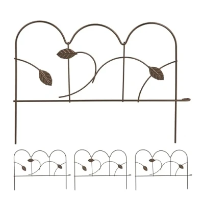 Image of Relaxdays Set of 4 Garden Fence, Elements with Decorations, HxW: 28 x 38.5 cm, Flower Bed Edge to Plug in, Metal, Bronze, Steel, 1.5 cm