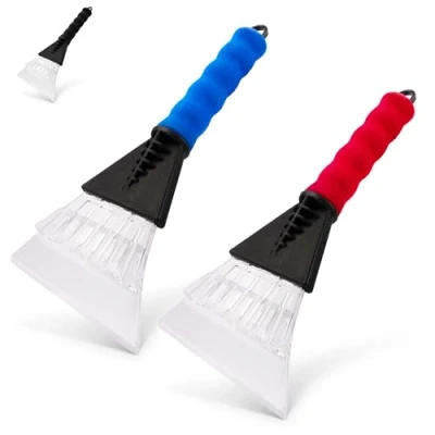Image of 2 Ice Scraper For Cars Winter Care Windscreen With Soft Foam Grip, No Scratches, Snow, Frost Removal, Non Slip Extra Wide Blade, Ergonomic Handle, Strong Design Extreme Weather