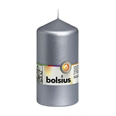 Image of Bolsius Christmas Pillar Candle 13cm x 7cm (Silver)