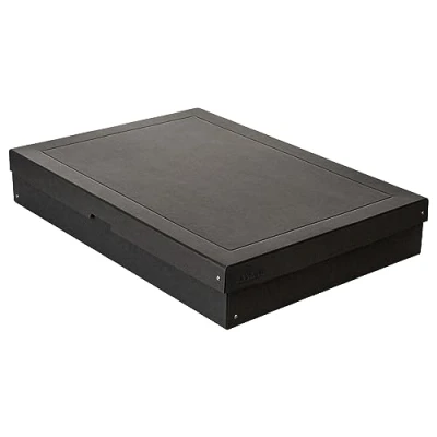 Image of FALKEN Original PureBox Black Made in Germany 100 mm High DIN A2 Storage Box with Lid of Sturdy Recycled Cardboard Blue Angel Vegan Gift Transport Multi Purpose