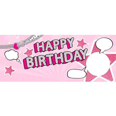 Image of PARTYRAMA.CO.UK LOL Speech Bubbles Happy Birthday Pink Design Small Personalised Banner 4ft x 2ft