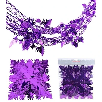 Image of Christmas Concepts® 9ft x 1ft Large Square Foil Garland Festive Hanging Decoration Trimming (Purple)