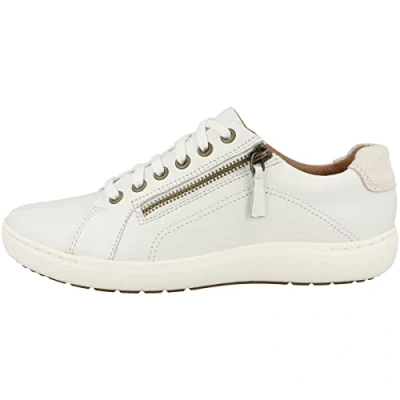 Image of Clarks Women&#039;s Nalle Lace Sneaker, White Leather, 4 UK